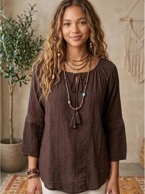 Young Threads Brown Boho Tassel Top - Size M - NWT